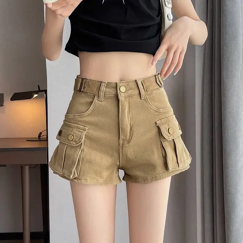 Streetwear Short Jean Pants Woman Wide Cargo With Pockets Denim Shorts for Women Designer To Wear 2000s Clothes Y2k Elasticty XL