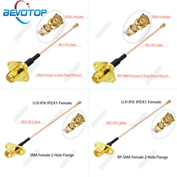 BEVOTOP 2pcs  Cable uFL///-1 Female to SMA Female Panel 4 Holes WIFI Antenna RF Cable RG178 Pigtail Extension