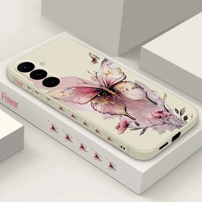 Pink Butterfly Print Phone Case For Samsung Galaxy S26 S25 S23 Ultra S24 S25 FE A57 A17 A56 A16 A55 A15 A36 5G Soft TPU Cover