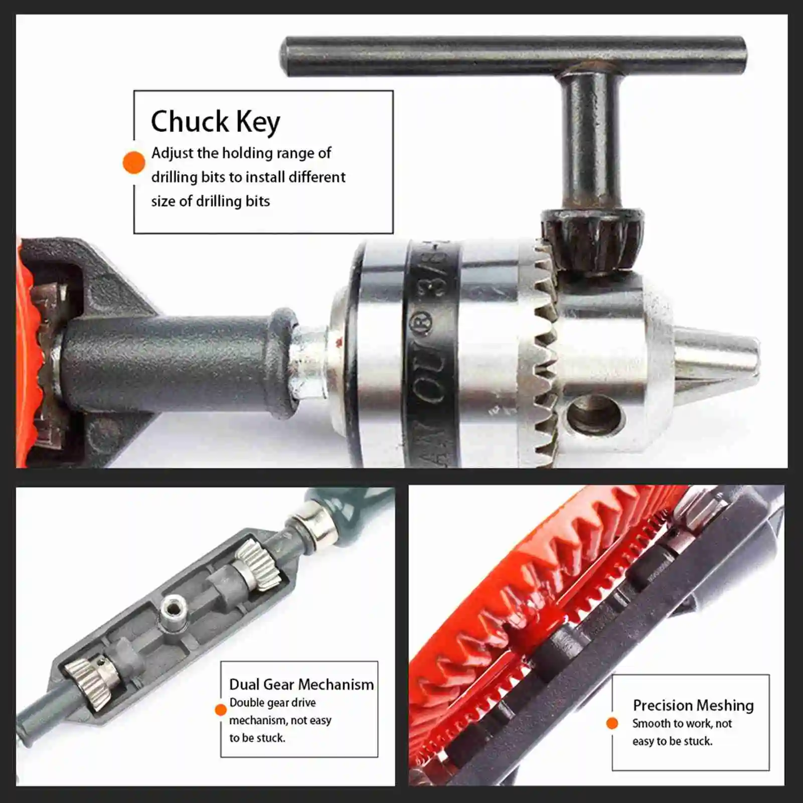 Hand Crank Drill All Steel Casting Drilling Drill Portable Mini Manual Drill with Double Pinions Hand Drill Tool for Wood view 3