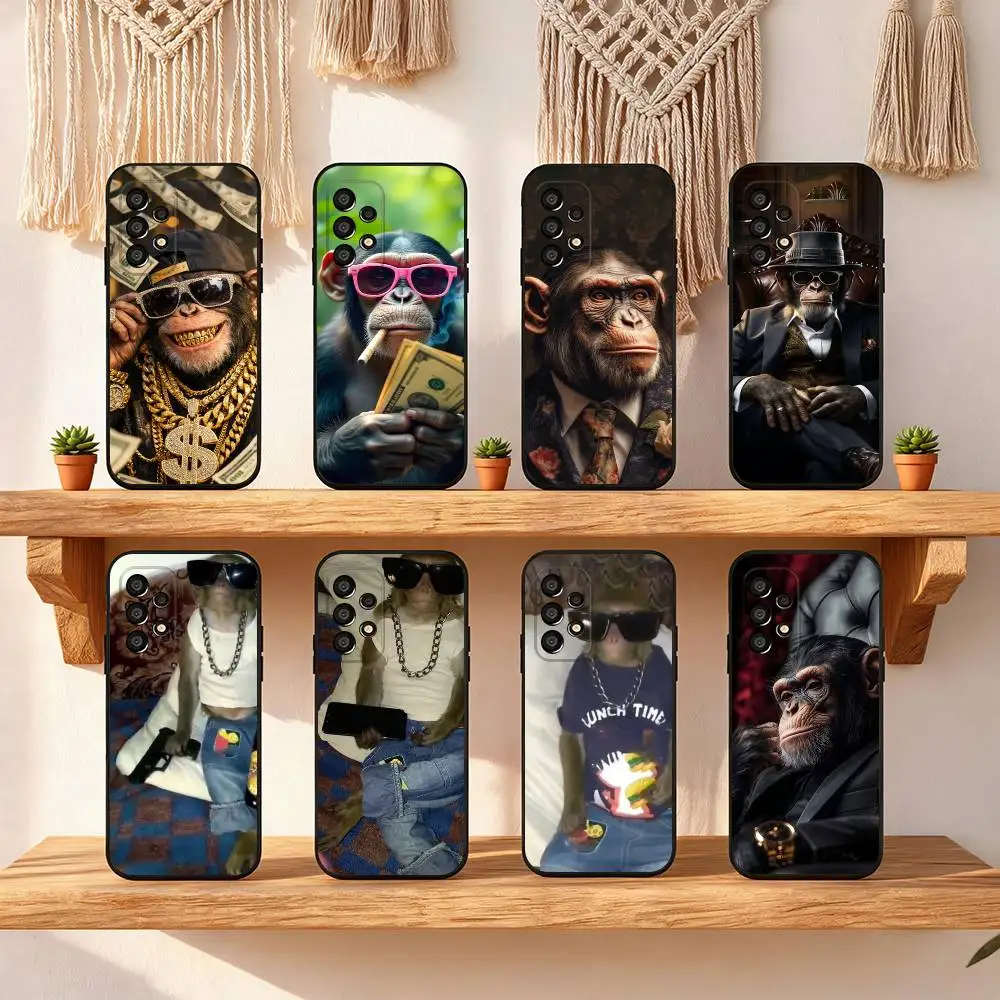 Sunglasses Monkey Phone Case For Samsung Galaxy S25 FE S24 S23 S22 S21 S20 S10 S10E Ultra Plus FE Note 20 Ultra Black Cover