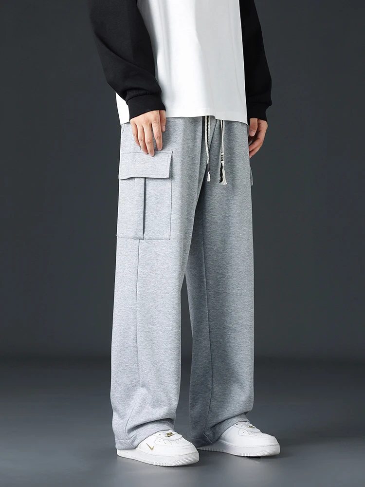 الخريف الرجال فضفاض واسعة الساق السراويل في الهواء الطلق الركض Sweatpants فضفاض مستقيم موضة الكورية بناطيل كاجوال الشارع الشهير أسود رمادي