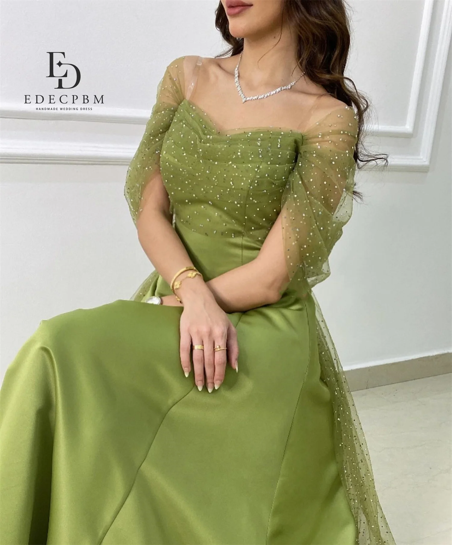 EDECPBM Eleganckie Sukienki Wieczorowe na Specjalne Okazje, Luksusowe Suknie Wieczorowe 2025 Damskie Zielone Satynowe Sukienki na Bal