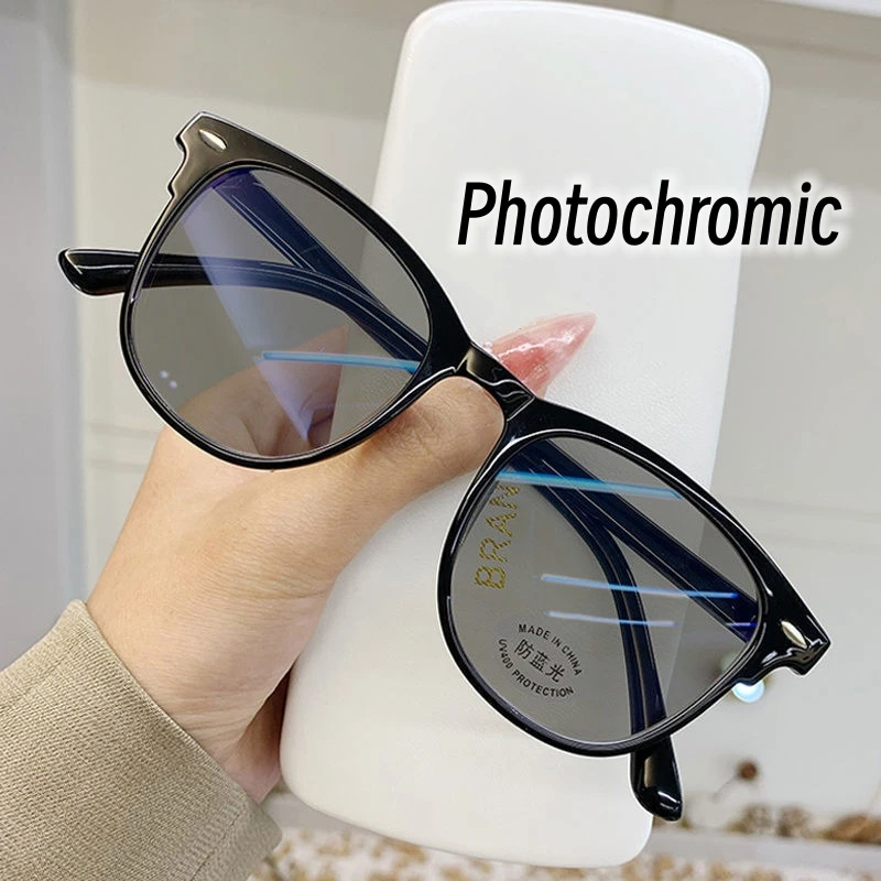 

Unisex Photochromic Near Sight Glasses Oversized Anti-radiation Anti Blue Light Myopia Eyeglasses Vision Care Eyewear 0 To -6.0