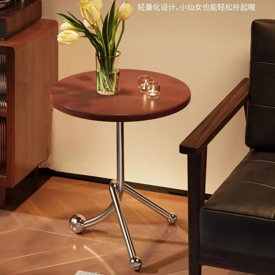 Medieval stainless steel living room small round table balcony casual small tea table