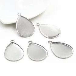 ( No Fade ) 10pcs 18x25mm Inner Size Stainless Steel Material Simple Style Cabochon Base Cameo Setting Pendant Tray (C3-42)
