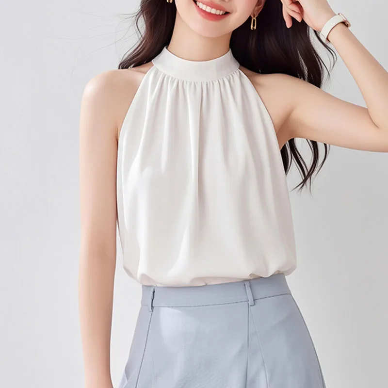 

New Summer Women Blouse Shirt Short Sleeve Halter White Black Chiffon Blouse Shirt Women Tops Blouses Blusas Para Mujer Q4186