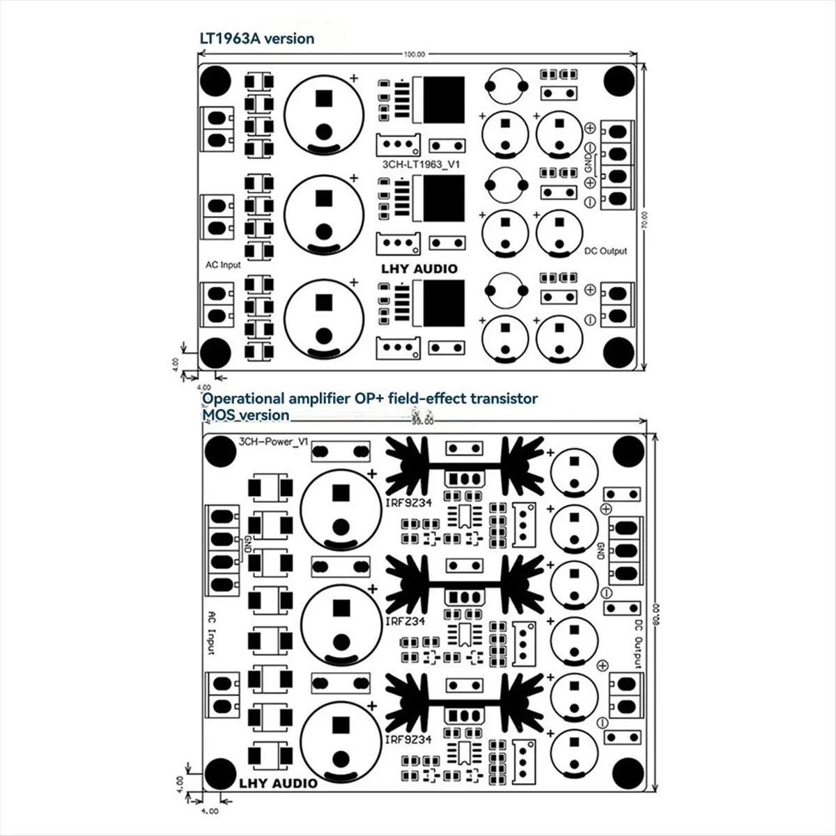 3-Way LT1963A Linear Regulated Power Supply Board for HiFi DIY Amplifier OP MOS Version