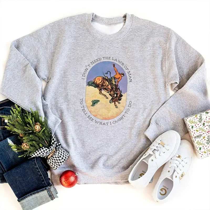 De wet van de mens Vintage Western Cowboy Grafisch Sweatshirt Grappige Rodeo Cowgirl Oversized Leuke Retro Mode Dameskleding Grunge