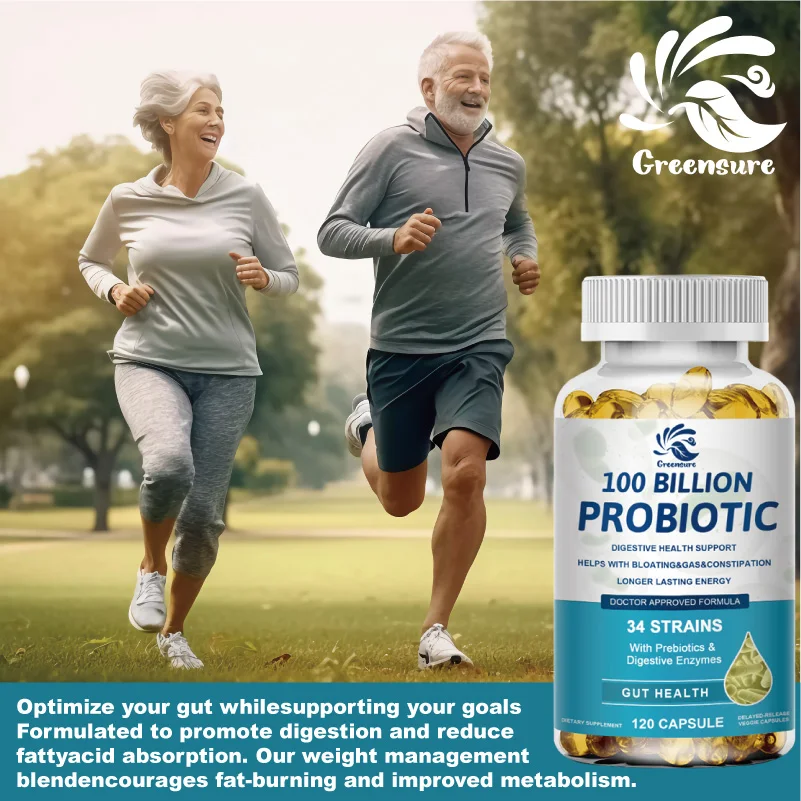 Greensure Organic Enzymes Probiotic Capsules 100 Billion CFU Probiotic Supplement with Prebiotics & Digestive Enzymes