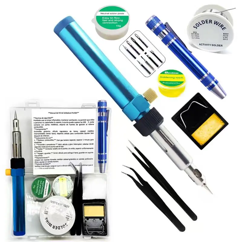 

Portable gas soldering iron kit, suitable for DIY projects, technical repairs, and electrical maintenance.