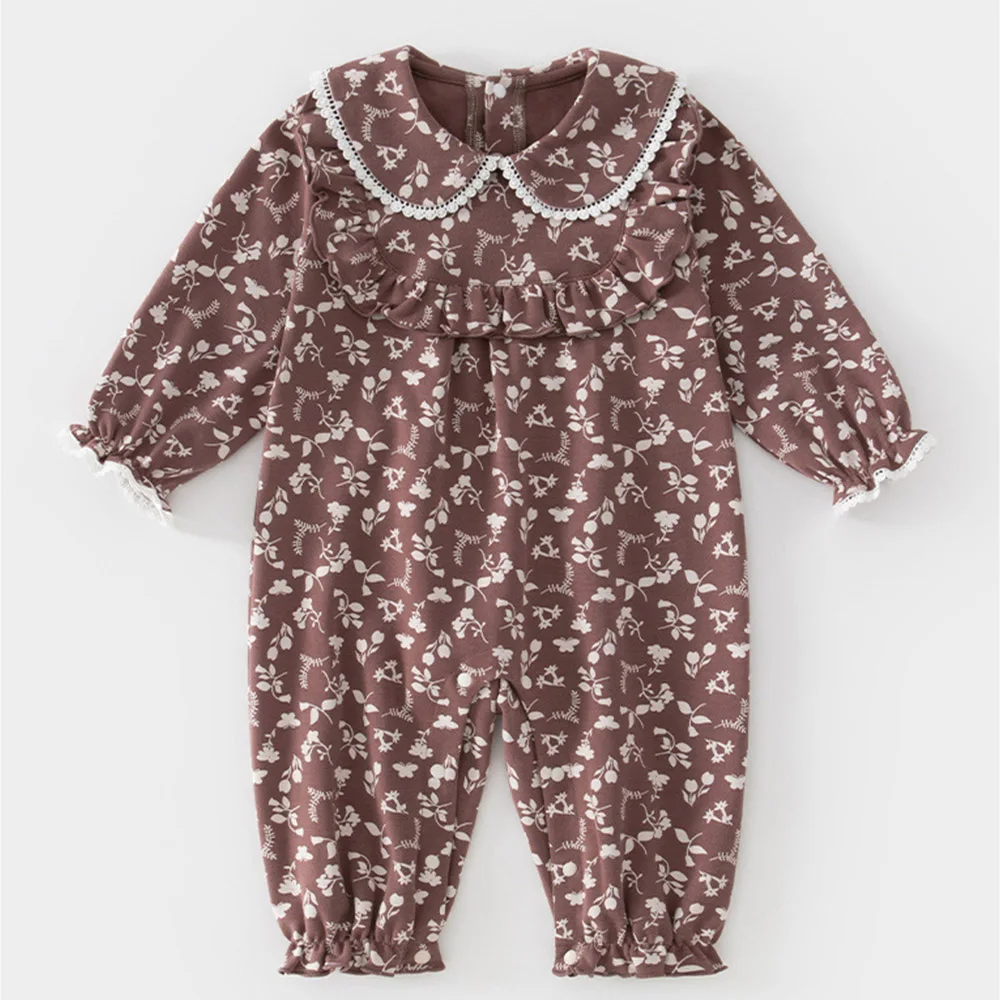 

Jumpsuit For Newborn Baby Girl Floral Peter Pan Collar Ruffles Spring Autumn Clothes Long Sleeve Baby Girl Romper