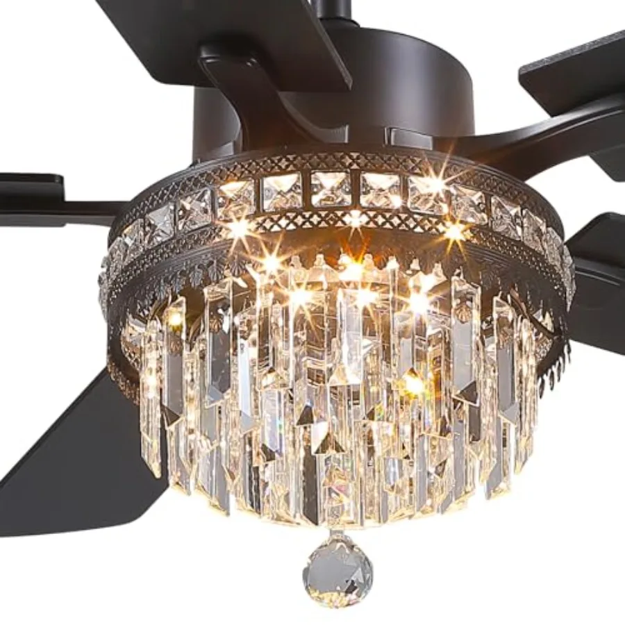 

Crystal Ceiling Fan Fandelier with Lights for Dining Room and Living Room 46 Outdoor Fans with Remote Control, Noiseless DC Mot