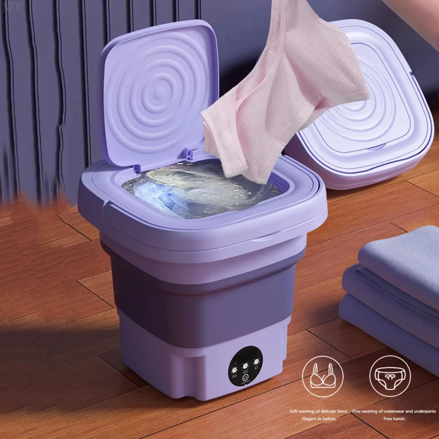 NEW Compact, Portable and Efficient Green and Purple Folding Washing Machine - Mini Washer with EU UK Plug for Convenience and P