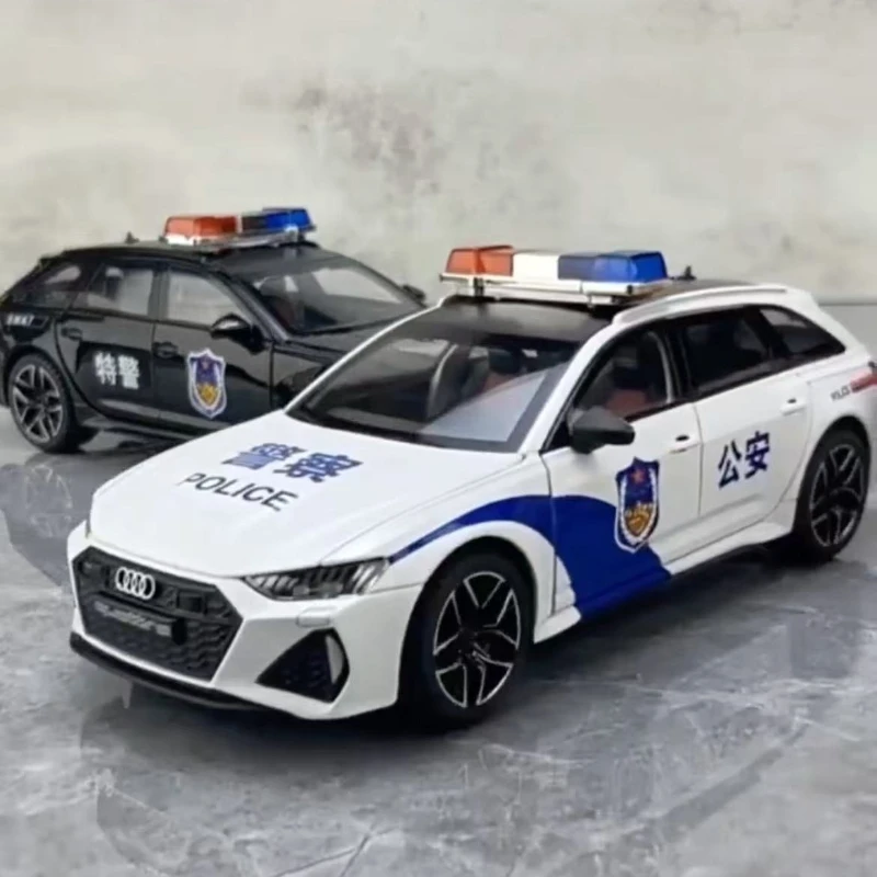 

1:24 Audi RS6 police car High Simulation Diecast Metal Alloy Model car Sound Light Pull Back Collection Kids Toy Gifts A196