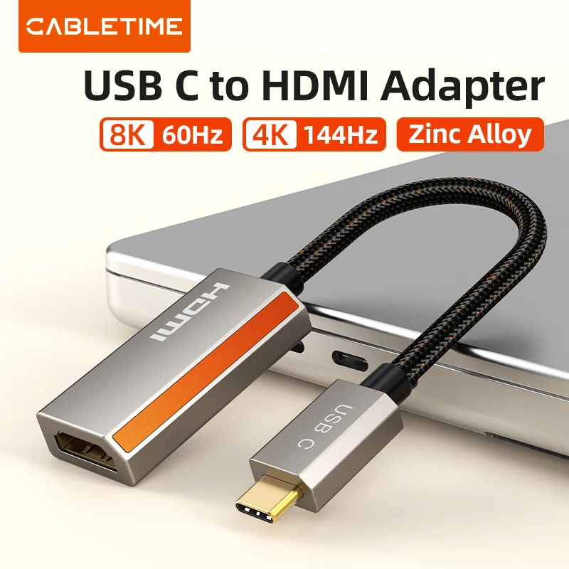 CABLETIME 8K USB C to HDMI Adapter 4K 144Hz HDR 10 Zinc Alloy for Gen 2 USB C Devices Macbook Air iPad pro Tablet C451