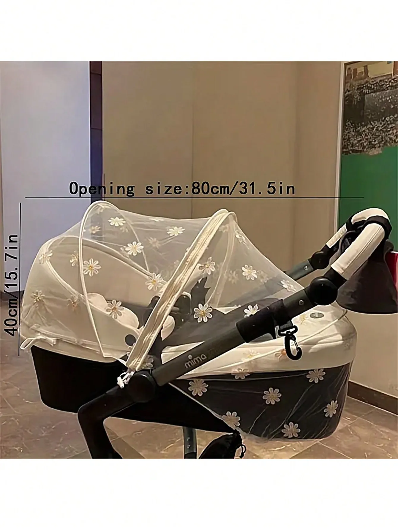 Spring And Summer Baby Stroller Mosquito Repellent Cover, Baby Stroller Breathable Sun Visor, Daisy Embroidery, Sun Protection