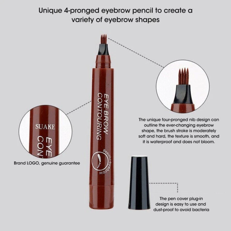 Stylo de tatouage pour teinte des sourcils, 4 pointes de fourchettes, crayon à sourcils étanche, maquillage longue durée, liquide naturel, rehausseur de sourcils