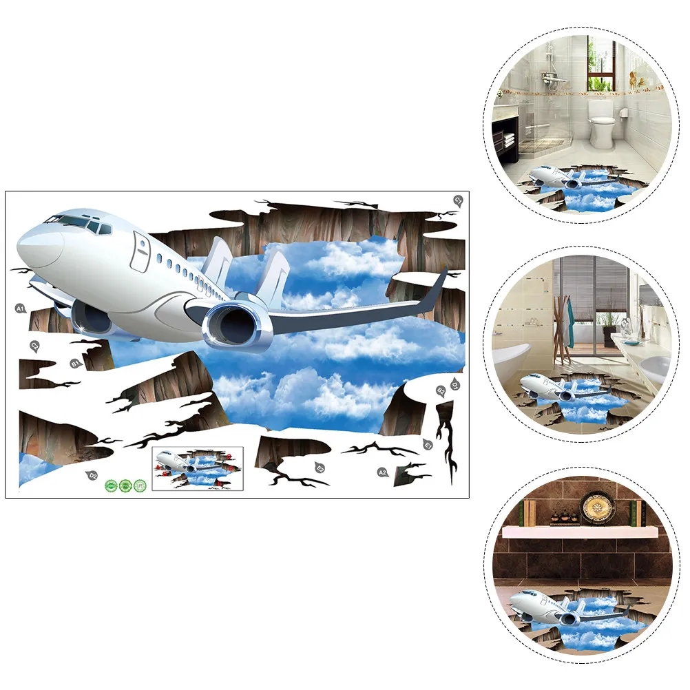 

3D-наклейки на пол в виде самолета, разноцветные, съемные, для спальни, детской комнаты, игровой комнаты, декоративная напольная наклейка-фреска, самоклеящаяся