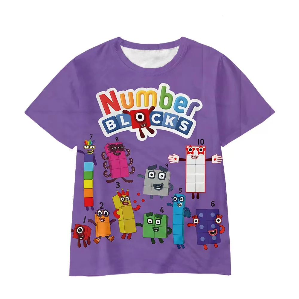 Meninos e meninas Happy Birthday T-shirts, Numberblocks Print Graphic Tee, Kids Cartoon Tops, Vestuário Infantil, Verão, Novo