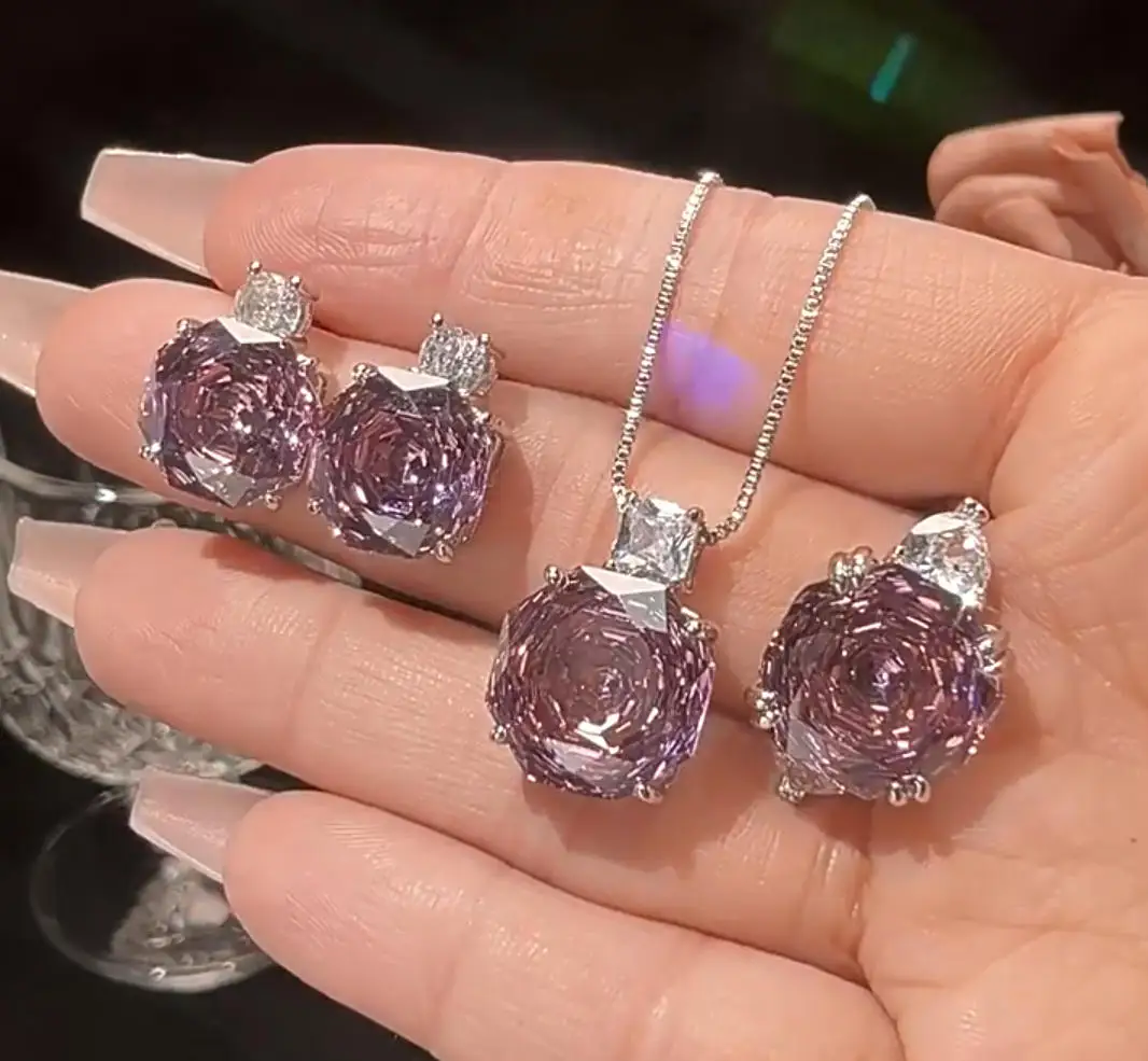 Party Jewerly Sets for Women Rose Flower Vintage Silver Plating Engagement Wedding Accessories Necklace Earring Ring Set