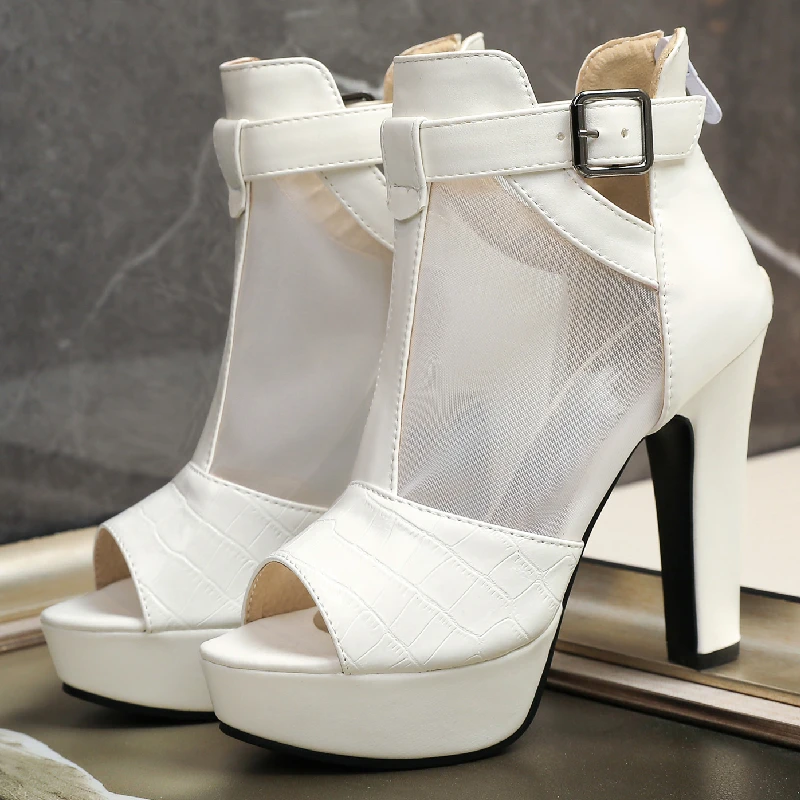 Fashion Peep Toe Ankle Boots For Women Sandals Shoe Sexy High Heels Platform Summer Shoes Ladies Yellow White Large Size 50