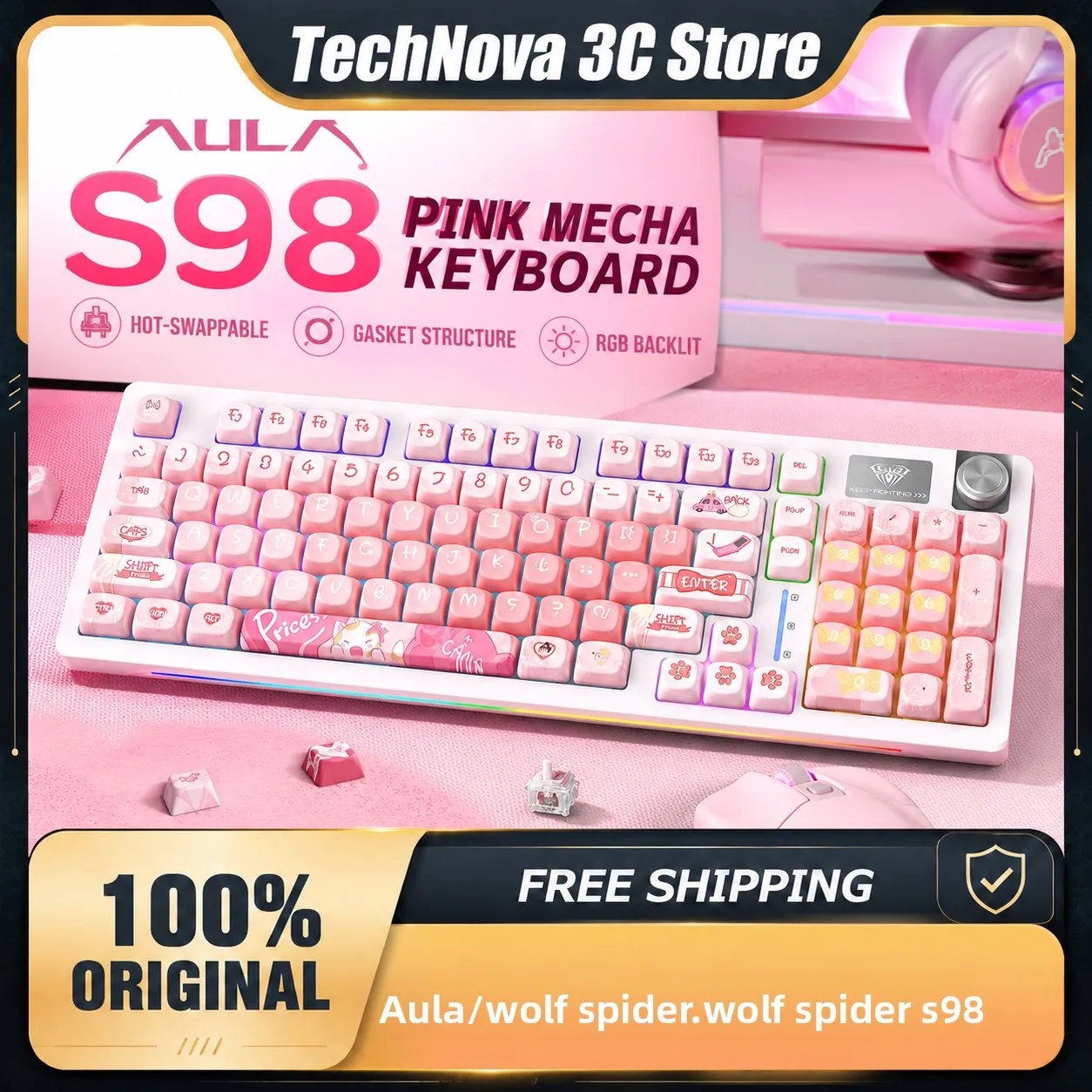 

Aula S98 Wireless Mechanical Keyboard Customized Three Modes Esports Game Keyboard Mouse Suit Hot Plug Office Dedicated Boy Gift