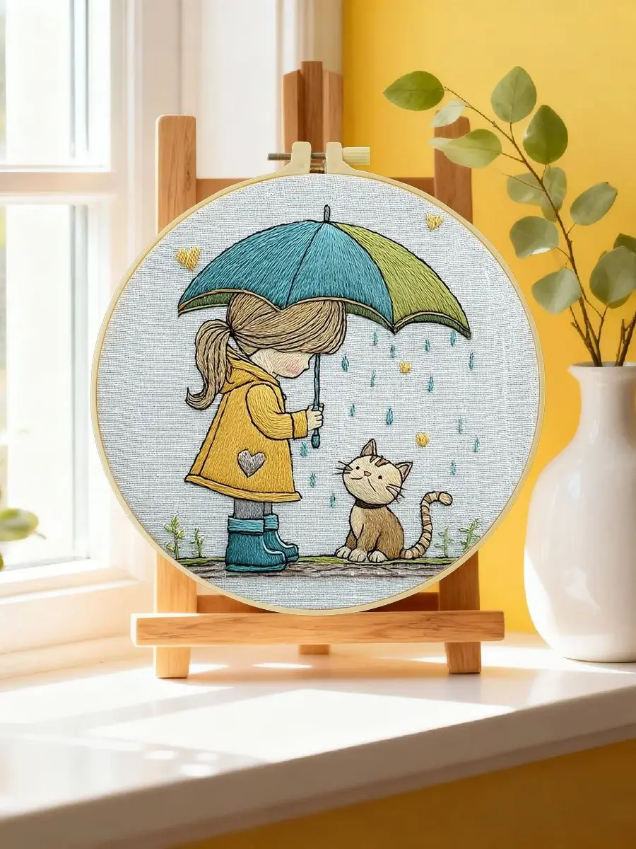 1 Stück 20X20CM/15X15CM 7,87/6,3 Zoll Mädchen Stickerei Starter-Kit DIY-Kit DIY-Stickerei-Set Handarbeiten Nähkunst Nadelkunst – Detail 6
