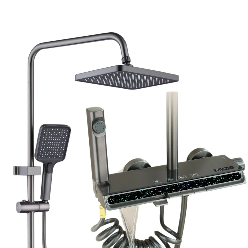 

Gun gray digital ambient light smart shower set home bathroom piano button shower set