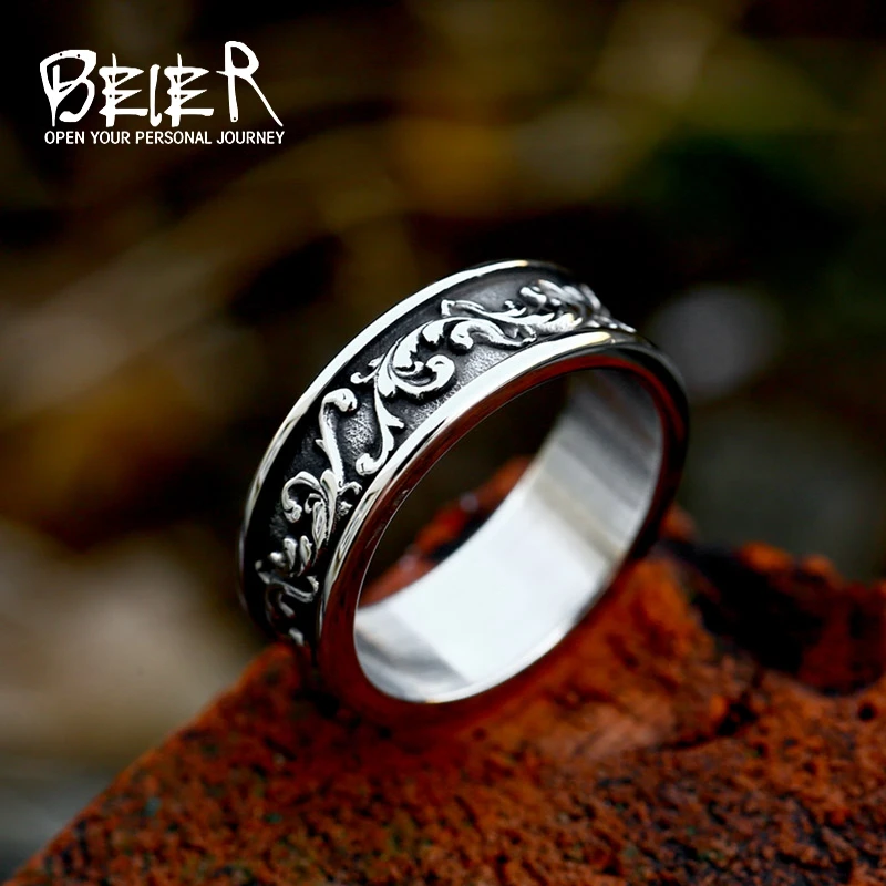 BEIER 2023 New Arrival Stainless Steel Viking Spindrift  Pattern Round Ring Viking Biker Vintage Jewelry