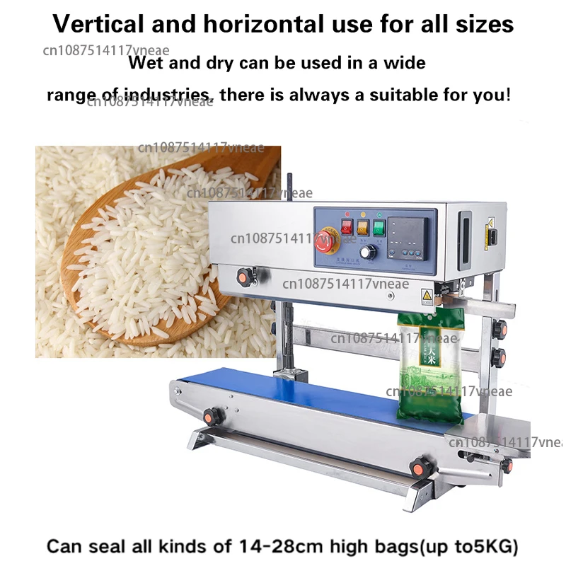 FR900 Stainless Steel Heat Continuous Band Sealer Aluminum Foil Plastic Bag Film Date Printing Portable Vertical Sealing Machine