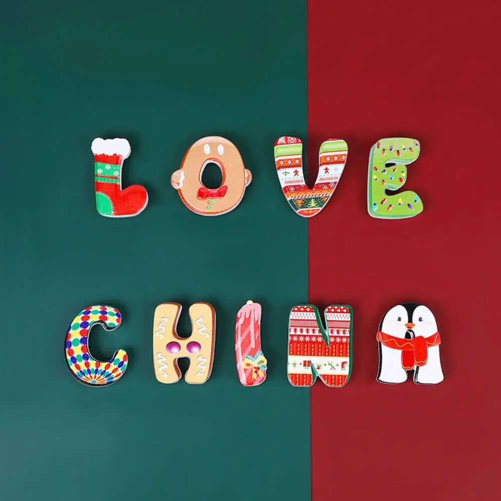 12/14/26Pcs Resin Art Christmas Alphabet Magnets Cute DIY Letter Magnetic Stickers Cartoon Christmas Fridge Magnets Kitchen