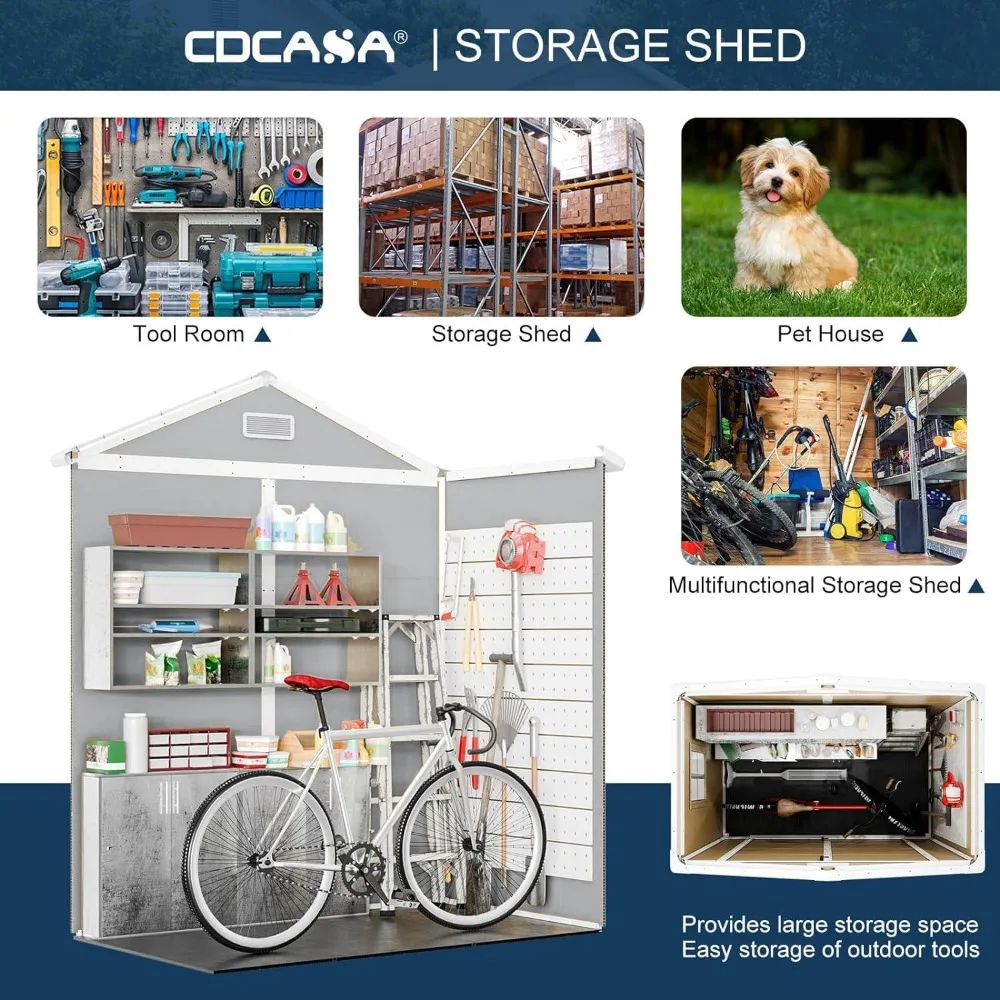 سقيفة تخزين خارجية مقاومة للماء مقاس 6 × 3 أقدام مع أرضية ونافذة وباب قابل للقفل