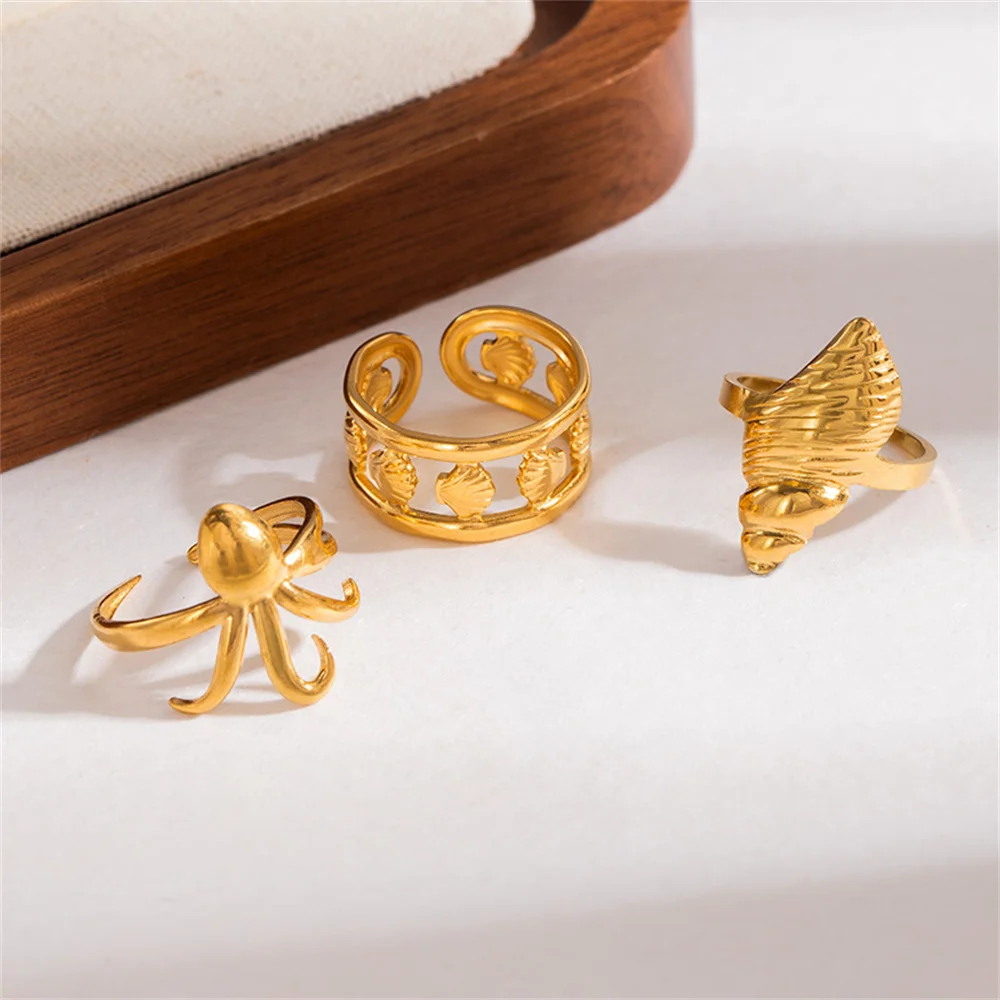 Edelstahl-Ring im Luxus-Leichtbau-Design, minimalistische Ozean-Serie, hohl, cooler Stil, Damen-Nischenring mit Persönlichkeitsdesign – Detail 2