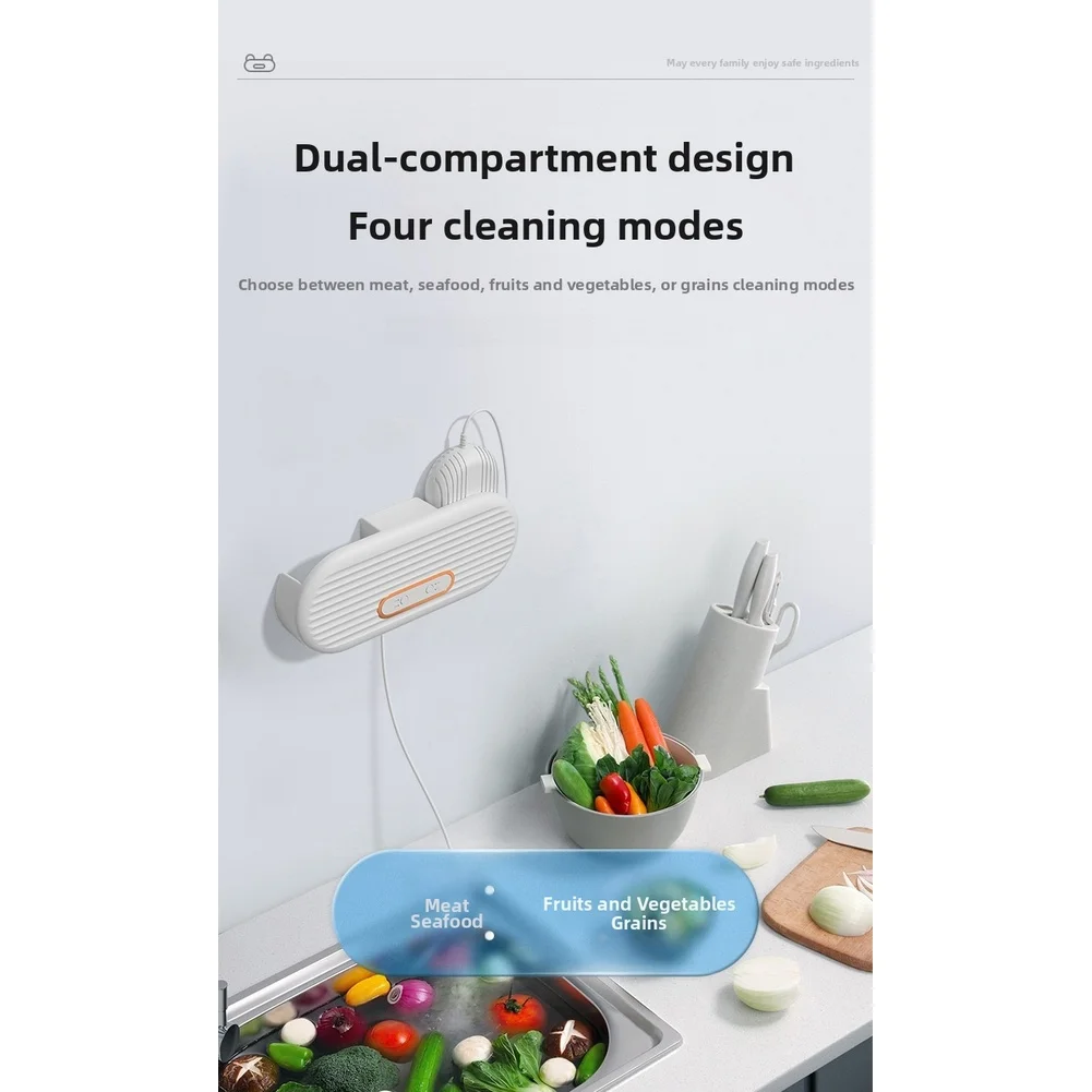 Wall Mounted Dual Compartment Food Washing System for Fruits Vegetables Grains Meat and Seafood with Safe 5V Power Supply