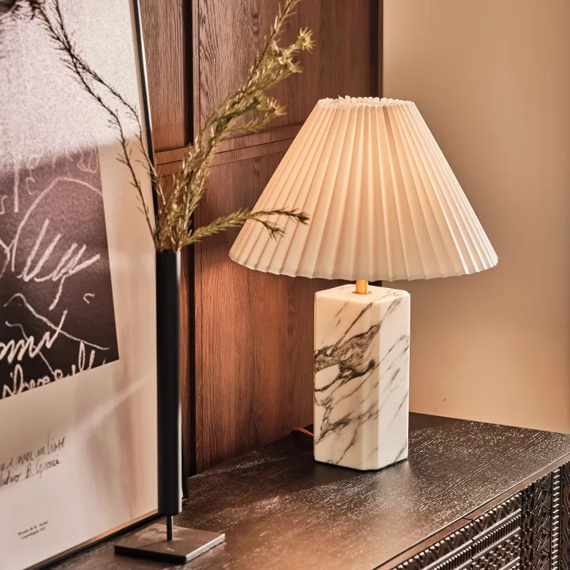 Light luxury marble table lamp, simple modern living room, study, American high-end bedroom bedside lamp