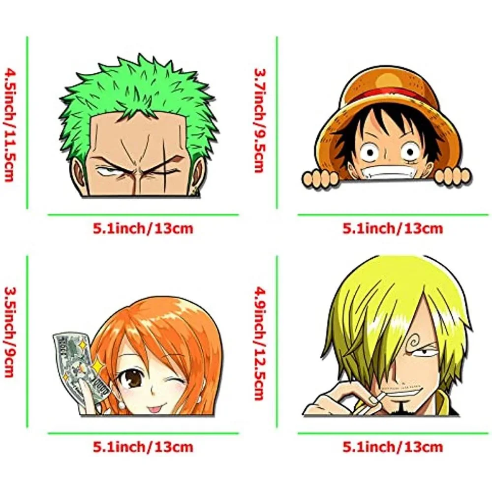 For 5Pack One_Piece_Monkey-D-Luffy_Zoro_Nami_Sanji Peeking Peeker Sticker Anime Car Decals DIY Guitar Motorcycle Laptop Decals