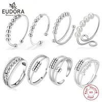Eudora 925 Sterling Silver Anxiety Ring for Women Stress Release Accessory Classic Wedding Band Anti Stress Ring Rotate Gift