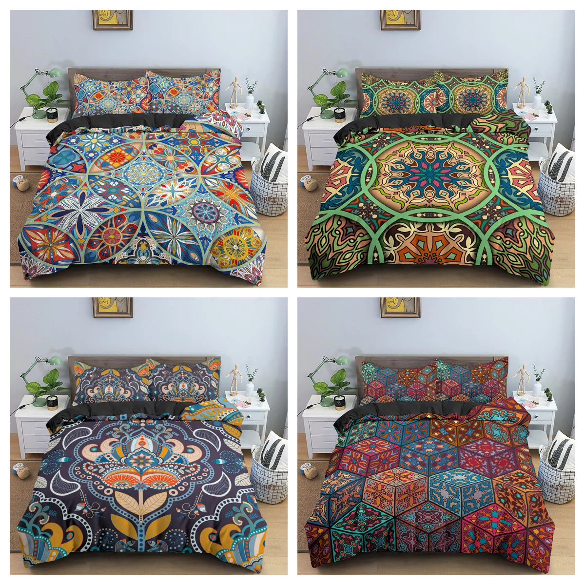 

Bohemian 3D Comforter King Queen Size Bedding Sets 3 Pieces Boho Mandala Quilt Comforter Duvet Cover With Pillowcase Bedclothes