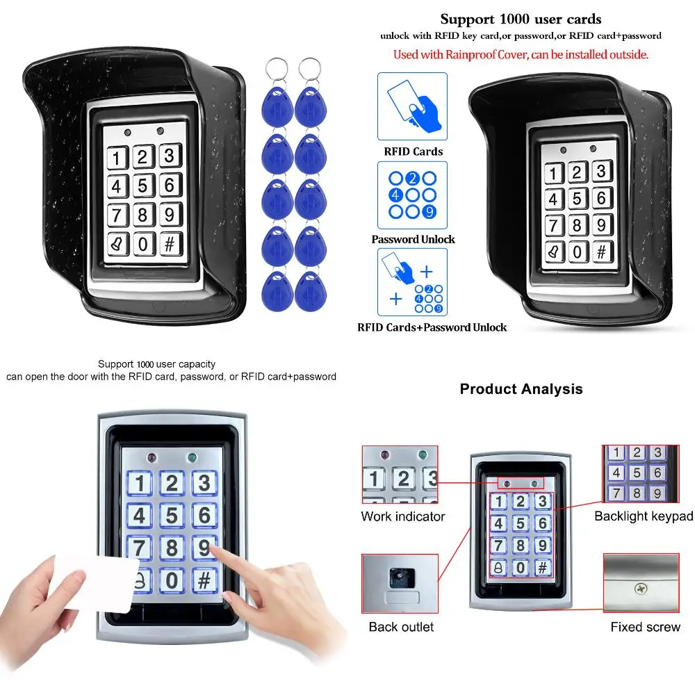 

Reliable, Convenient and Durable Waterproof Metal Outdoor RFID Access Control Keypad with Rainproof Cover - Secure Electronic Lo