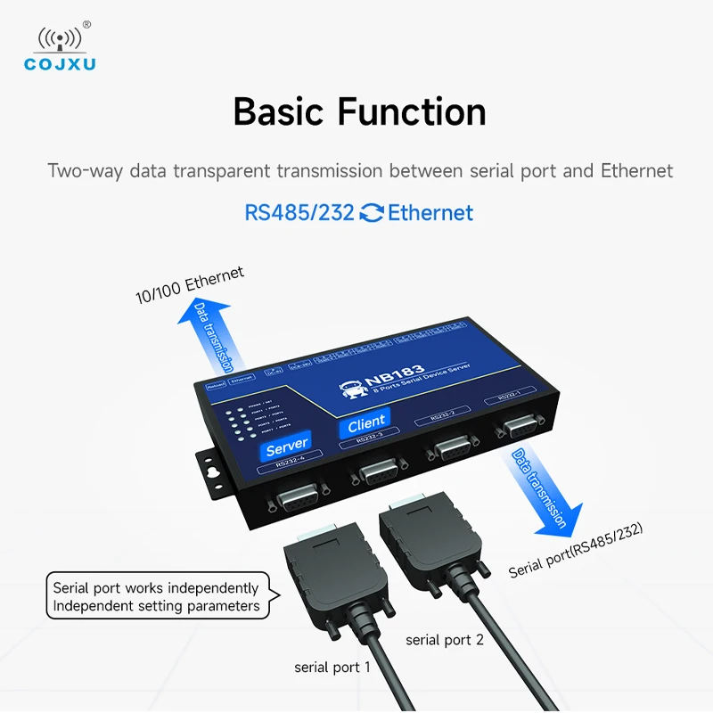 Servidor serie aislado de 8 canales RS485/232/422 a RJ45 COJXU NB183 Series ModBus RTU a TCP Watchdog incorporado MQTT/HTTP IOT