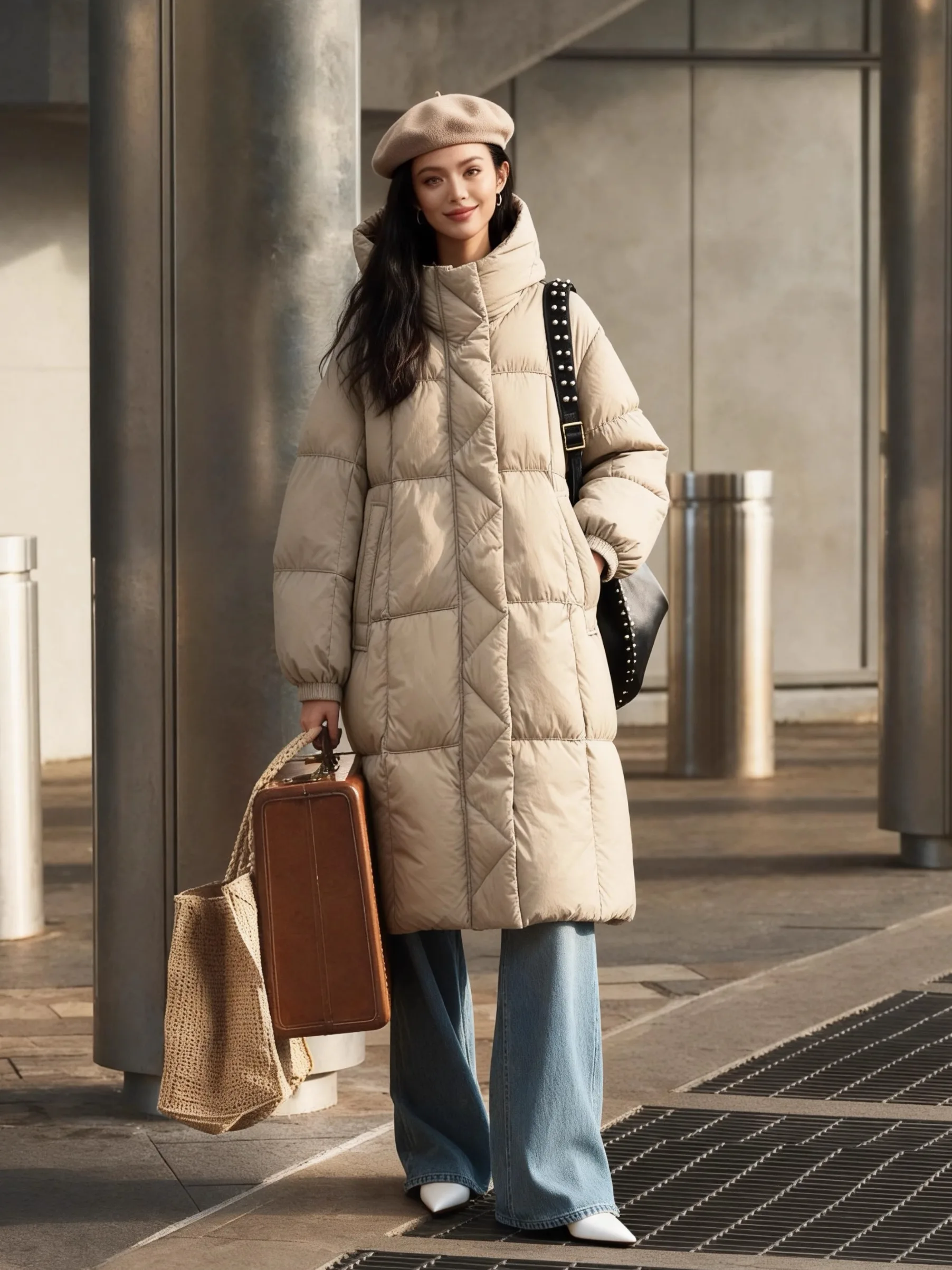 

Мягкая куртка Soft Godd 90 с капюшоном из белого гусиного пуха, простой дизайн, объемный пуховик цвета кэмел, повседневное пальто прямого кроя из нейлоновой ткани