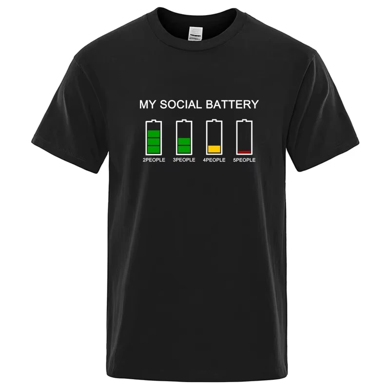 My Social Battery Funny Graphic T‑Shirt Introvert Humor Print Unisex Casual Short Sleeve Joke Novelty Streetwear Tee