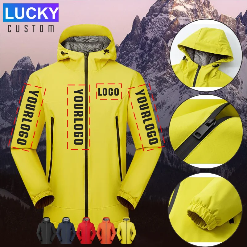 

Мужской и женский толстый штурмовой костюм, водонепроницаемые походные куртки, ветровка для кемпинга, унисекс, уличный плащ с логотипом, групповая одежда