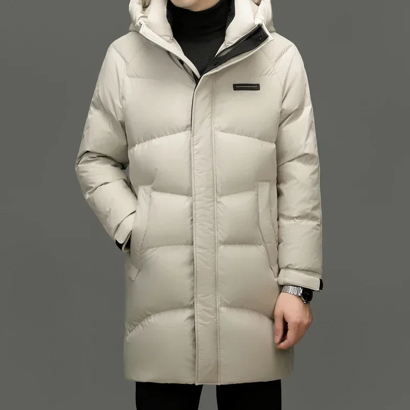 Black and White Hooded Men's Down Jacket Medium-length Duck Down 2024 New Autumn and Winter Jack Thickened Clothing Coat