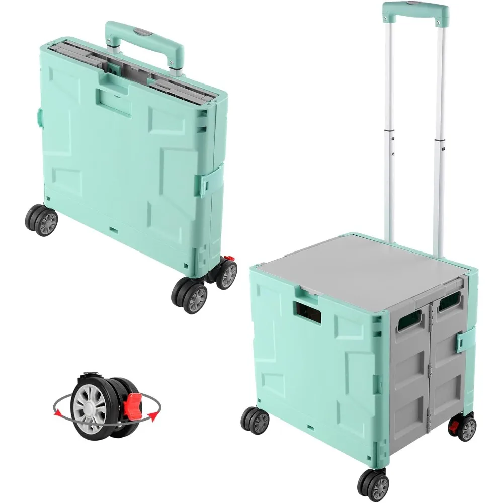 

Folding Utility Cart Portable Rolling Crate Handcart with Durable Heavy Duty Plastic Telescoping Handle Collapsible Hidden Lid