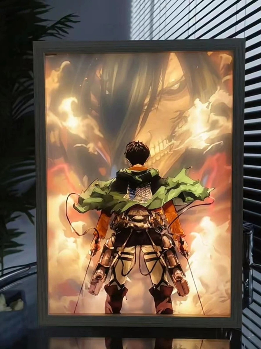 Anime Figure Attack On TitanCustomized Night Light Painting Decor Photo Frame Eren Jaeger Decorative Painting Room Decor Lamp