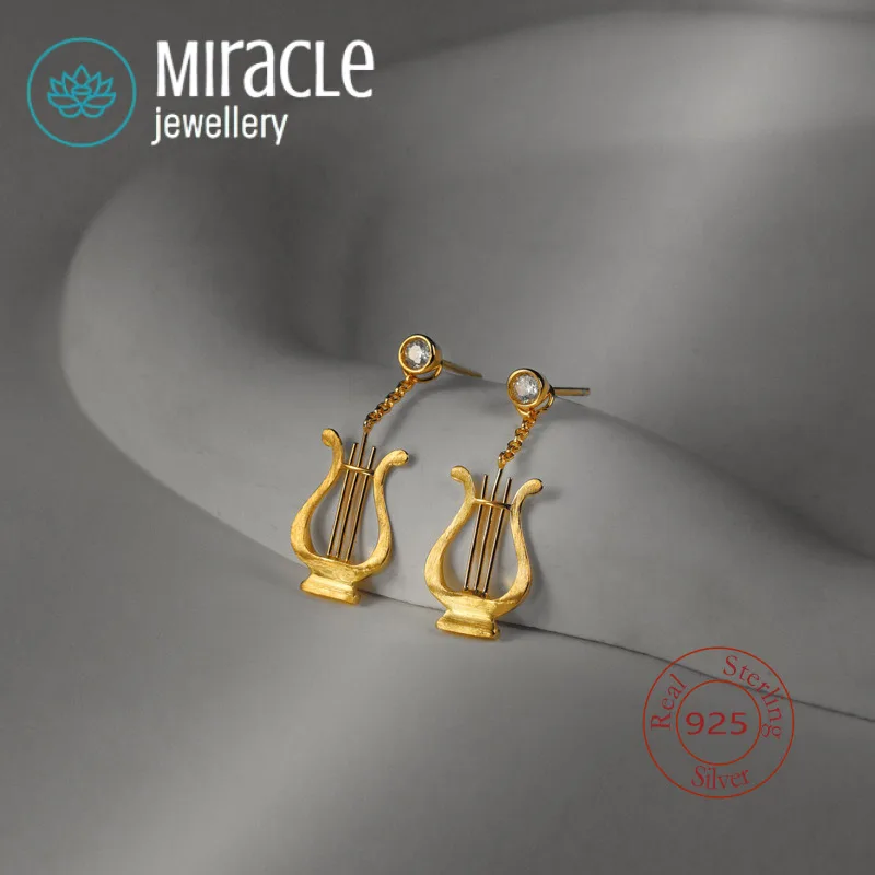 Miracle Sterling Silver 925 Original Aegean Light Luxury Greek Lyre Instrument Earrings Artistic Niche Design High-End Feel