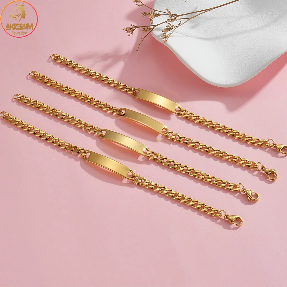 Pulseras Punk de Color dorado para hombre, barra en blanco de acero inoxidable, cadena de mano gruesa para pareja, hombres y mujeres, joyería, regalo de cumpleaños y Navidad