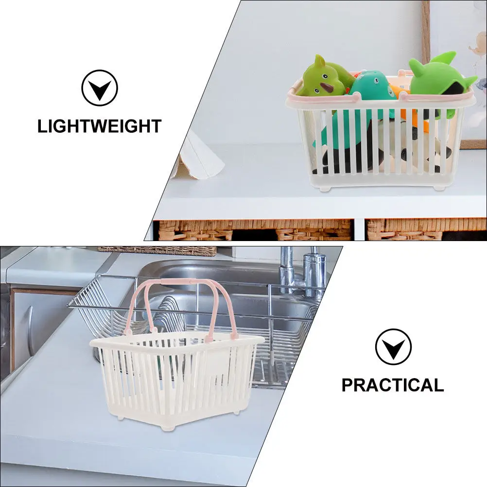Small Plastic Storage Basket with Handles Compact Portable Shower Basket for Cosmetics Fruits Vegetables Groceries Bath Supplies